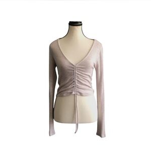 Garage Cream Ribbed Long sleeve shirt with cinched front detailing